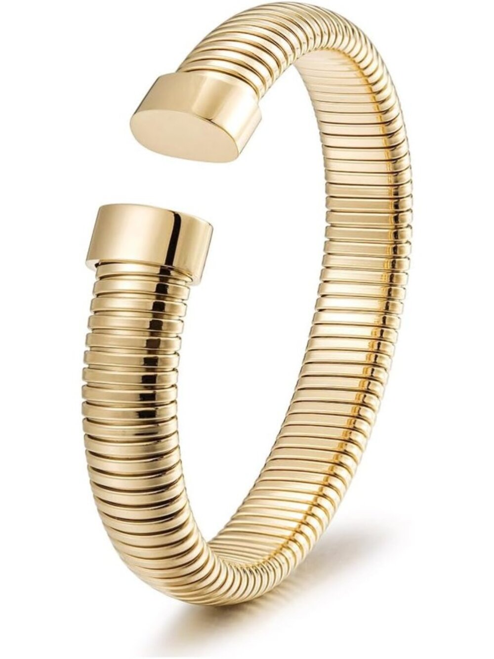 14K Gold Plated Layered Herringbone Stretch Bracelet - Stackable Chunky Bangle